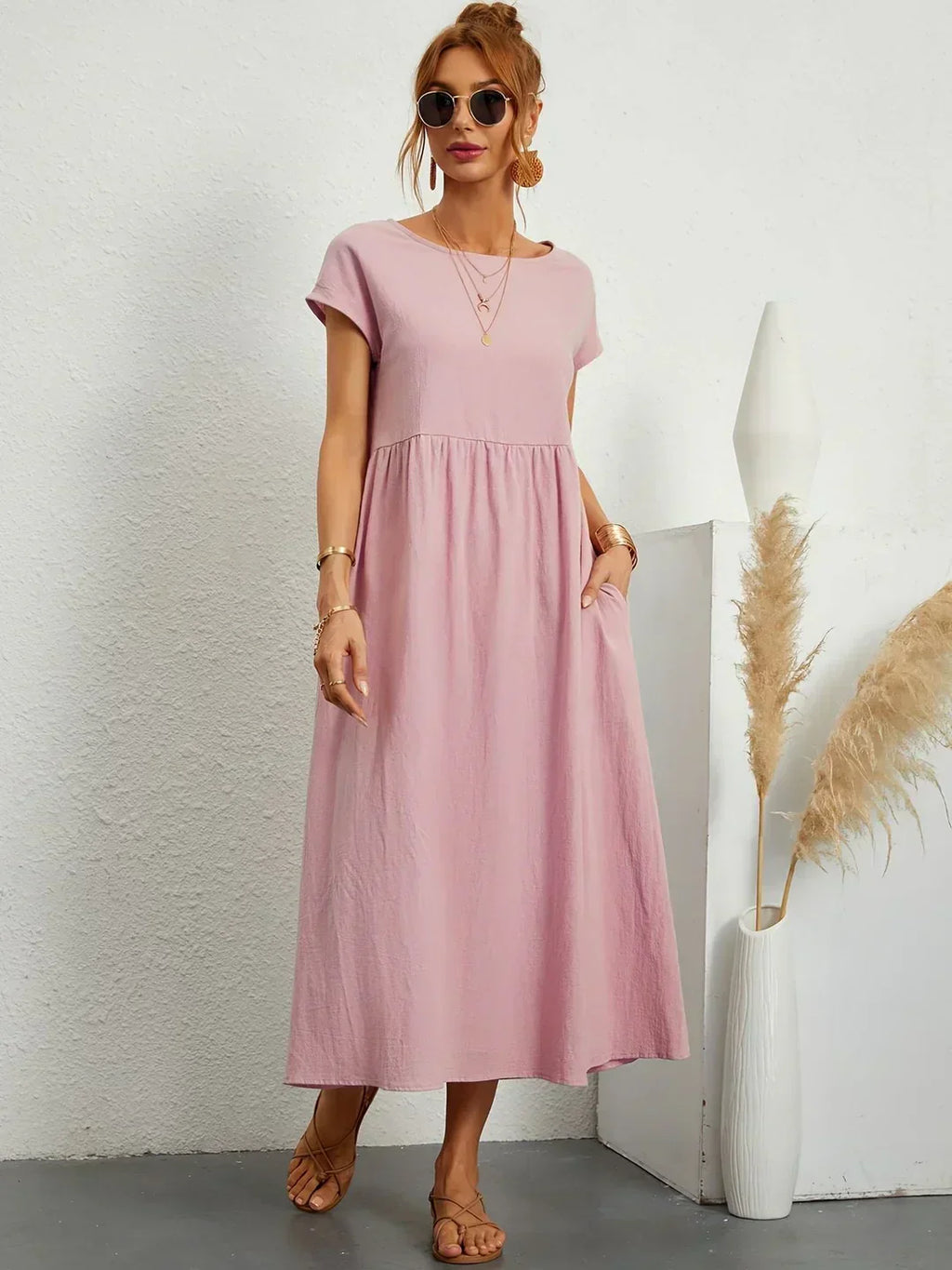 Quorina | Dames Zomer Midi Jurk – Losvallend, Comfortabel en Chic Casual Kledingstuk