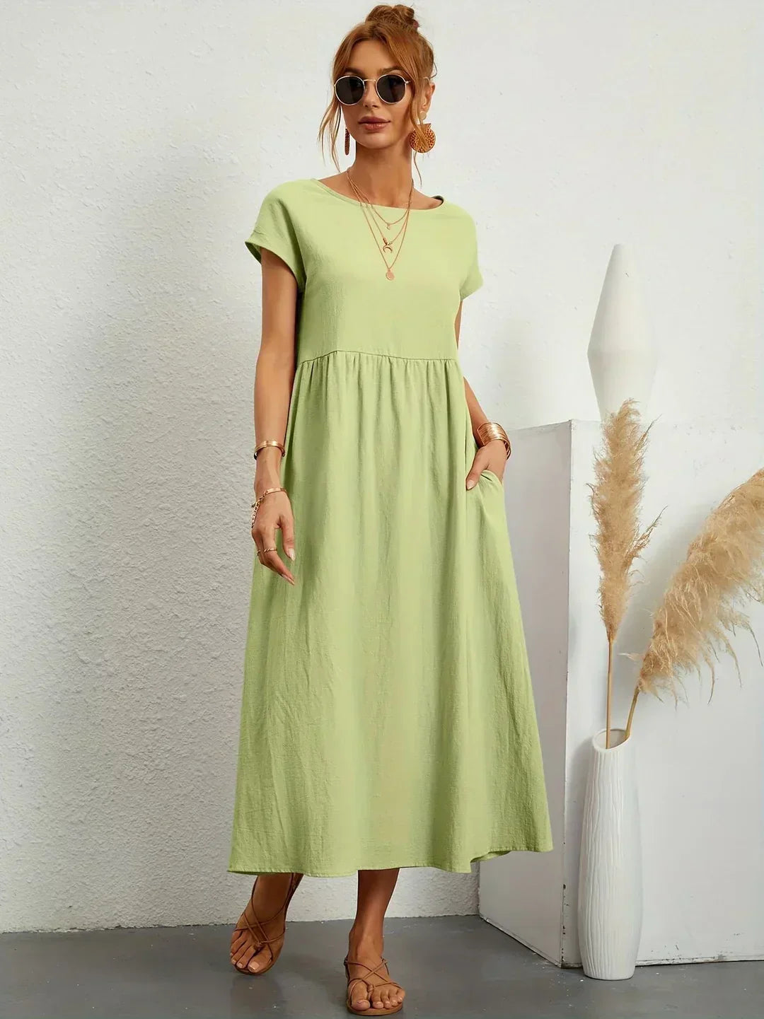 Quorina | Dames Zomer Midi Jurk – Losvallend, Comfortabel en Chic Casual Kledingstuk