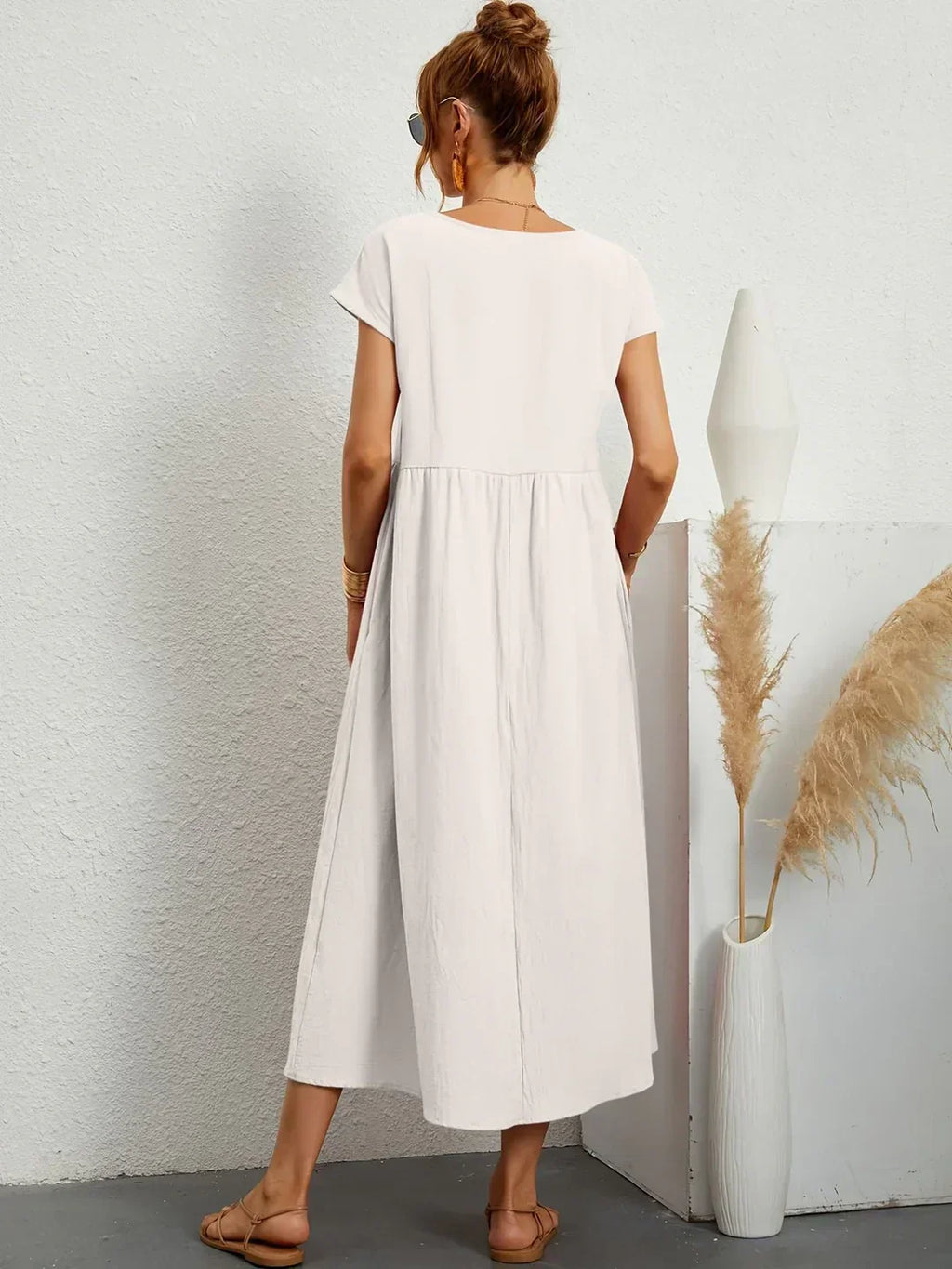 Quorina | Dames Zomer Midi Jurk – Losvallend, Comfortabel en Chic Casual Kledingstuk