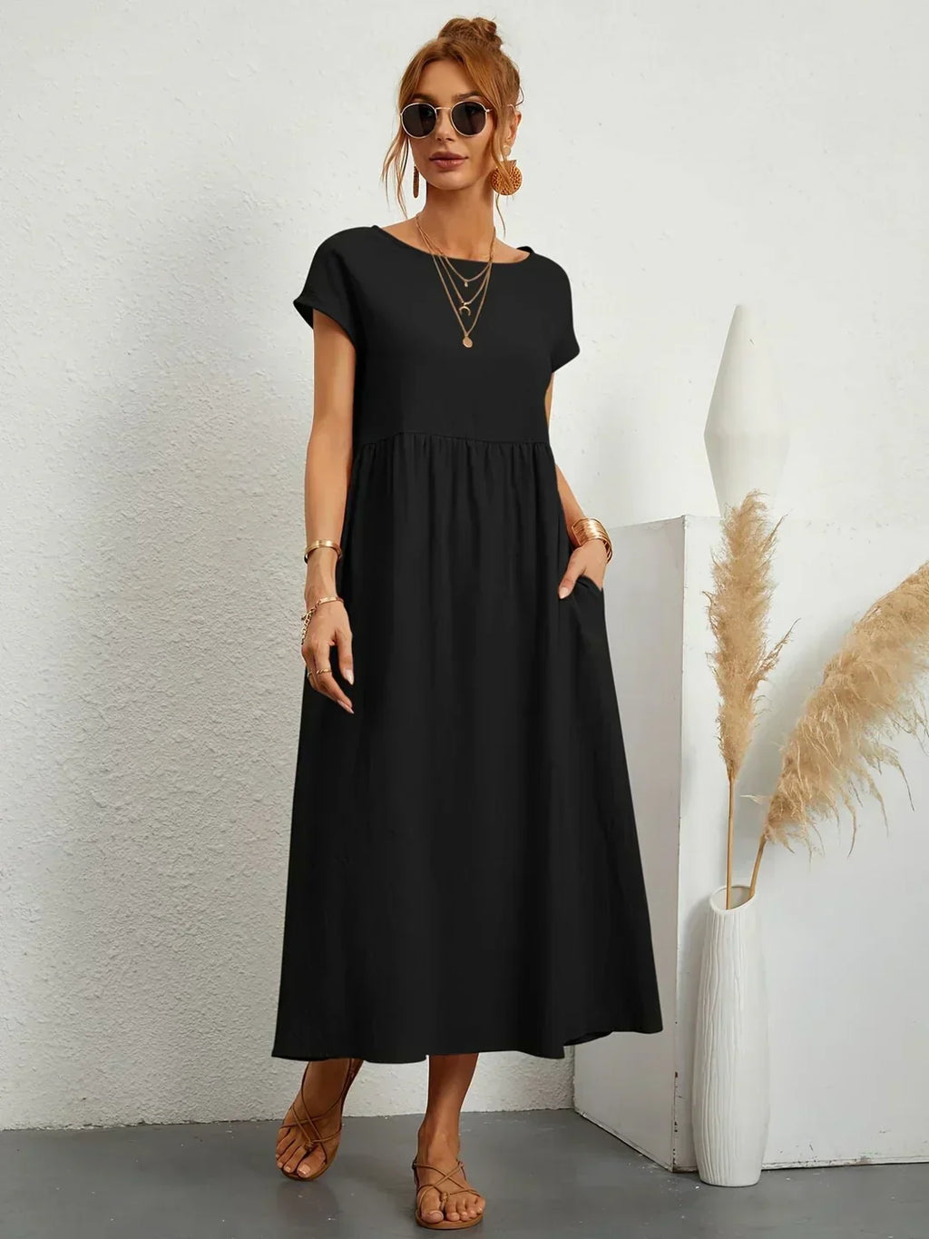 Quorina | Dames Zomer Midi Jurk – Losvallend, Comfortabel en Chic Casual Kledingstuk