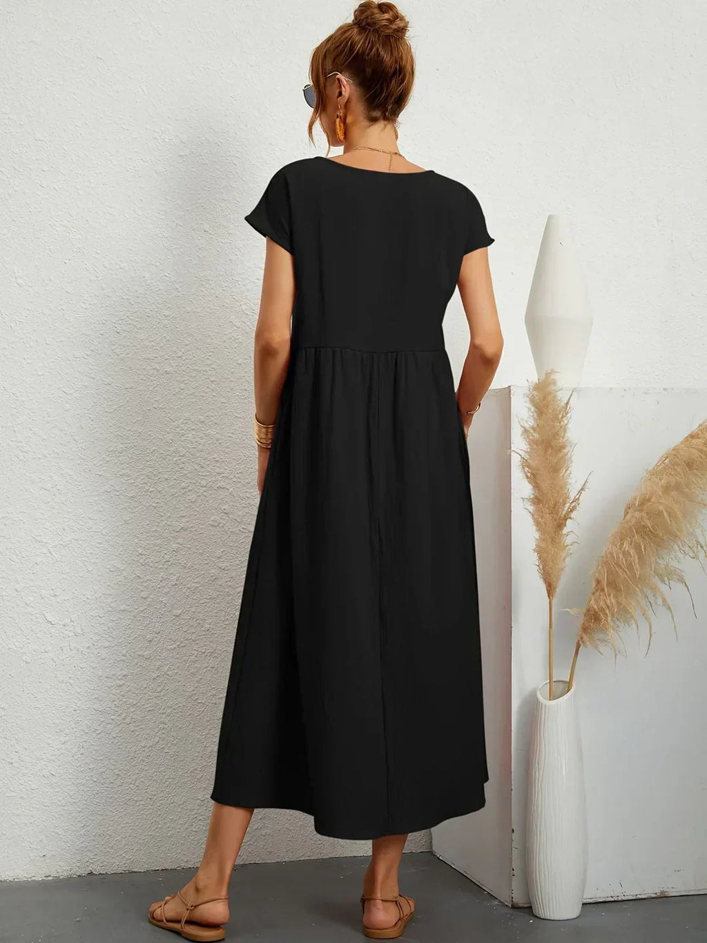 Quorina | Dames Zomer Midi Jurk – Losvallend, Comfortabel en Chic Casual Kledingstuk