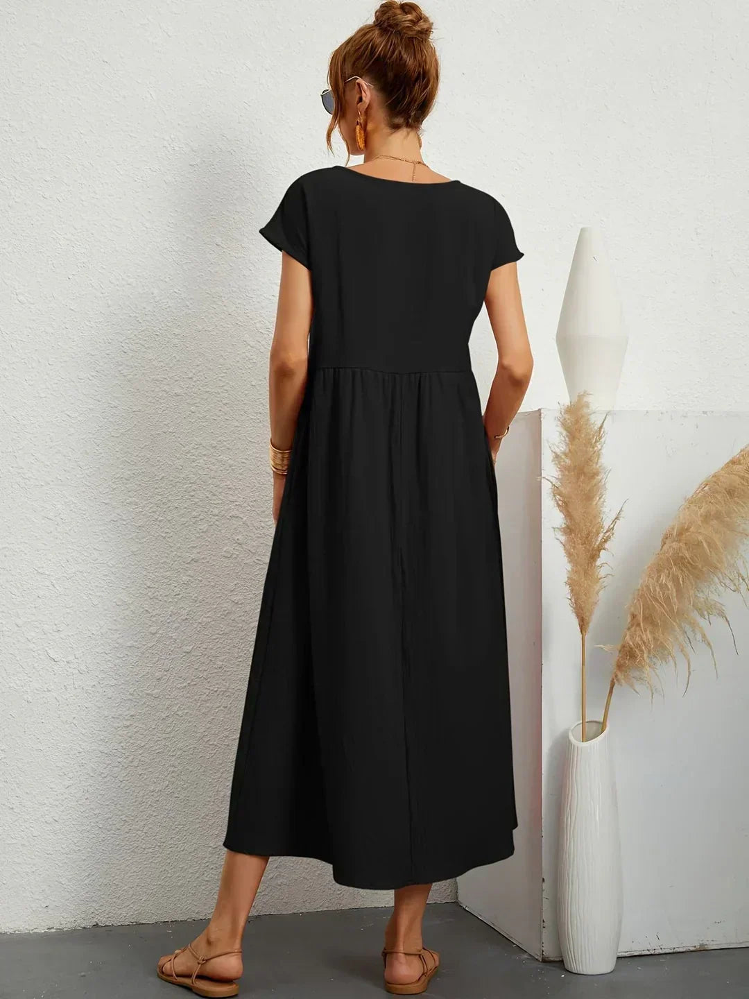 Quorina | Dames Zomer Midi Jurk – Losvallend, Comfortabel en Chic Casual Kledingstuk