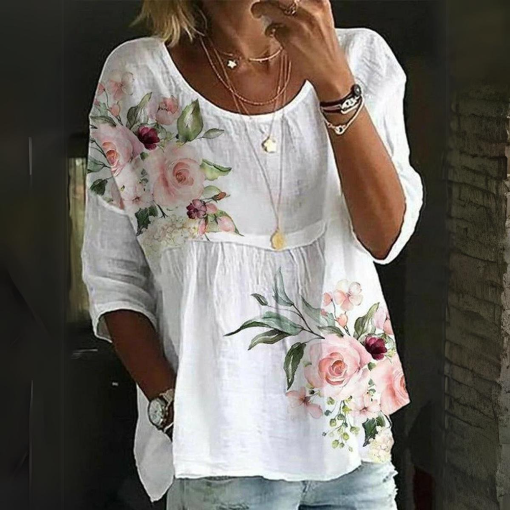 Ceridwen | Elegante ademende losse blouse met bloemenprint - 3/4 mouwen