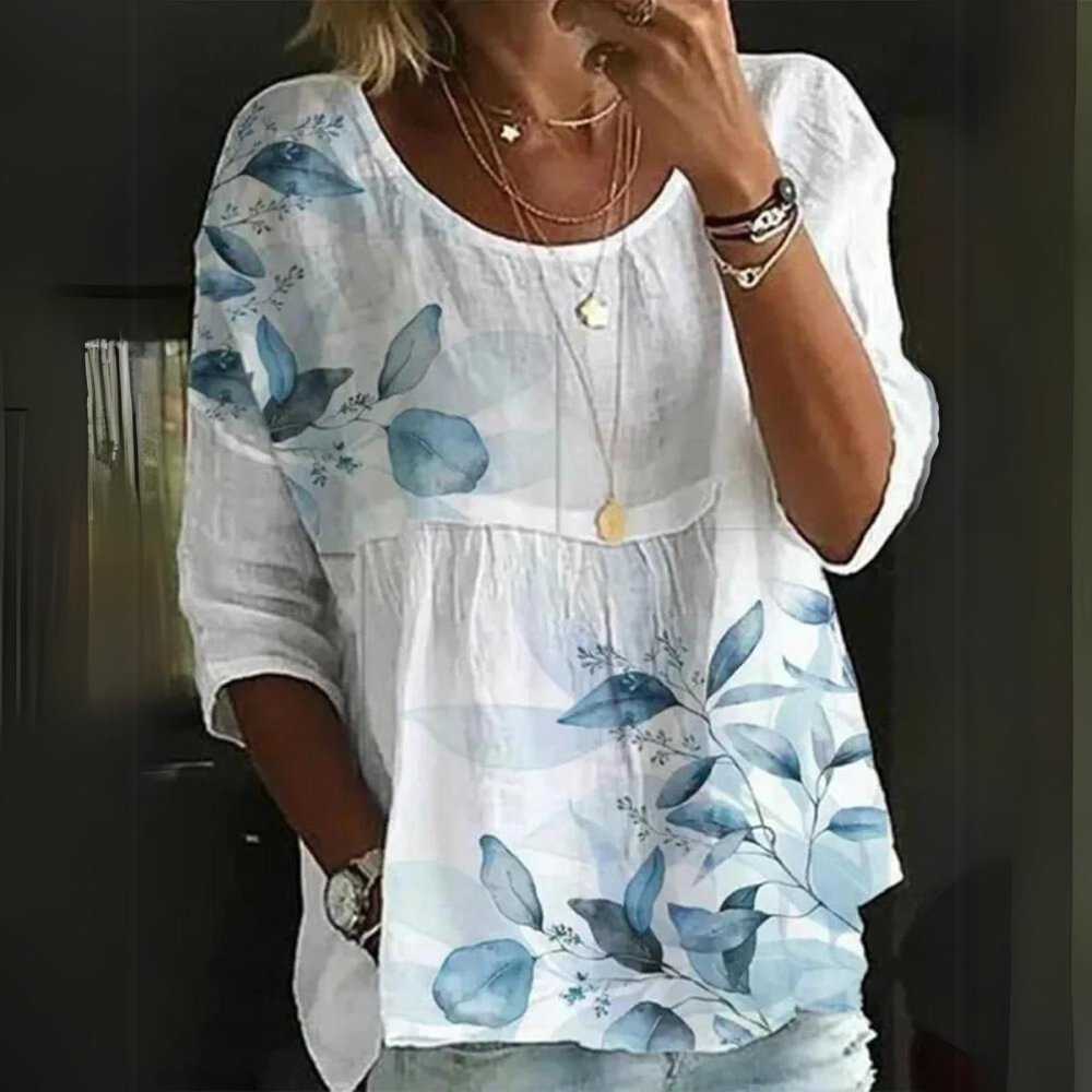 Ceridwen | Elegante ademende losse blouse met bloemenprint - 3/4 mouwen