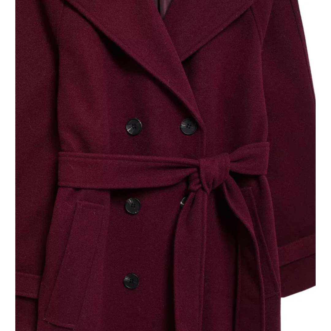 Liva | Trench-coat bordeaux oversize pour femme – Manteau long et élégant pour l'automne et l'hiver