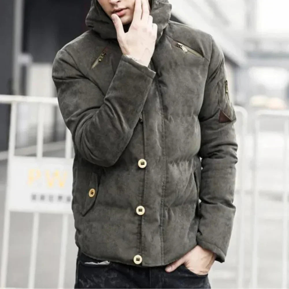 Hadron | Parka épaisse et matelassée pour homme avec capuche - veste d'hiver chaude aspect daim, isolée