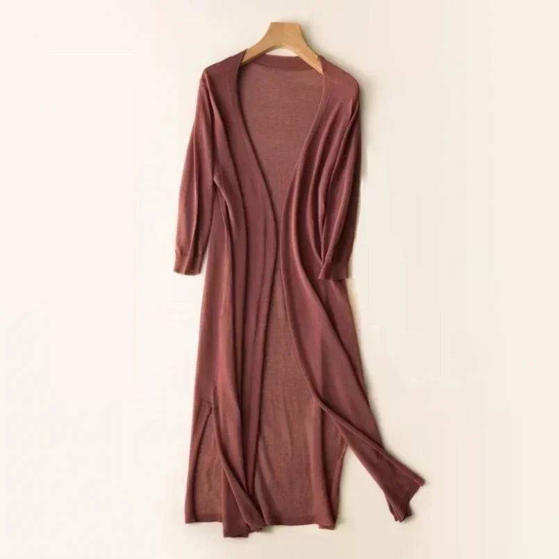 Talyne | Dames losse lange cardigan – lichtgewicht, ademend, casual trui met open voorkant
