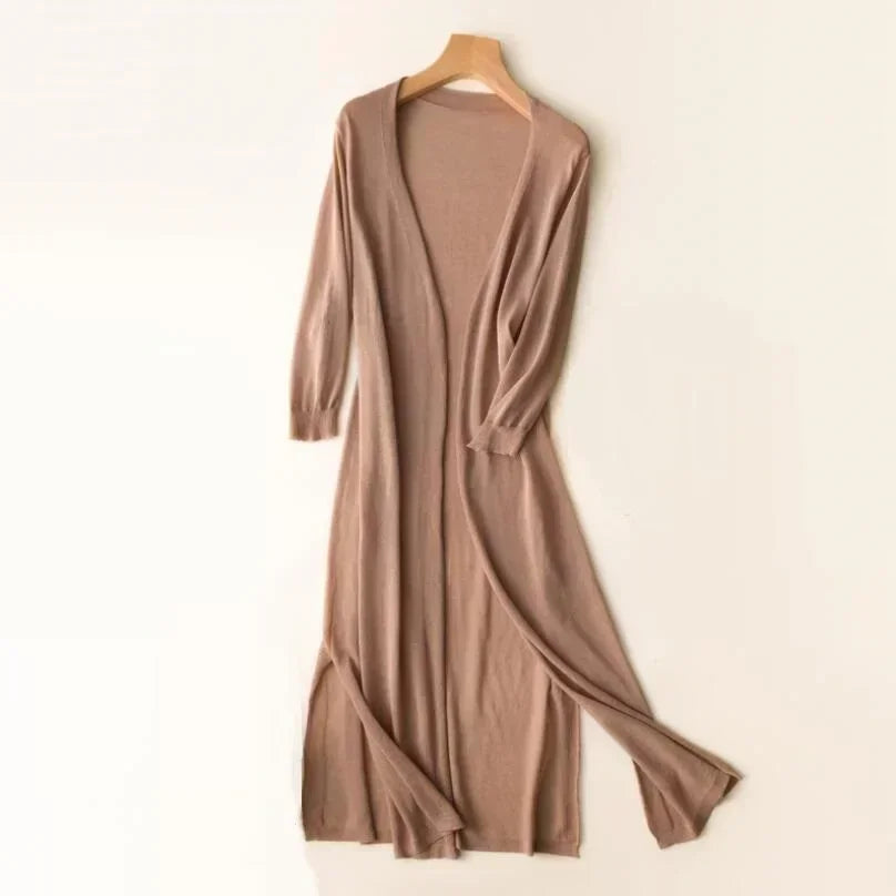 Talyne | Dames losse lange cardigan – lichtgewicht, ademend, casual trui met open voorkant
