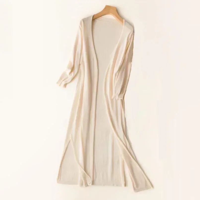 Talyne | Dames losse lange cardigan – lichtgewicht, ademend, casual trui met open voorkant
