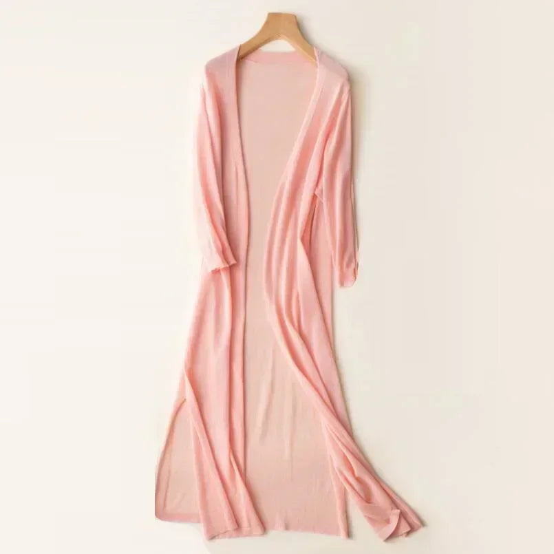 Talyne | Dames losse lange cardigan – lichtgewicht, ademend, casual trui met open voorkant