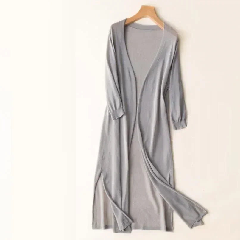 Talyne | Dames losse lange cardigan – lichtgewicht, ademend, casual trui met open voorkant