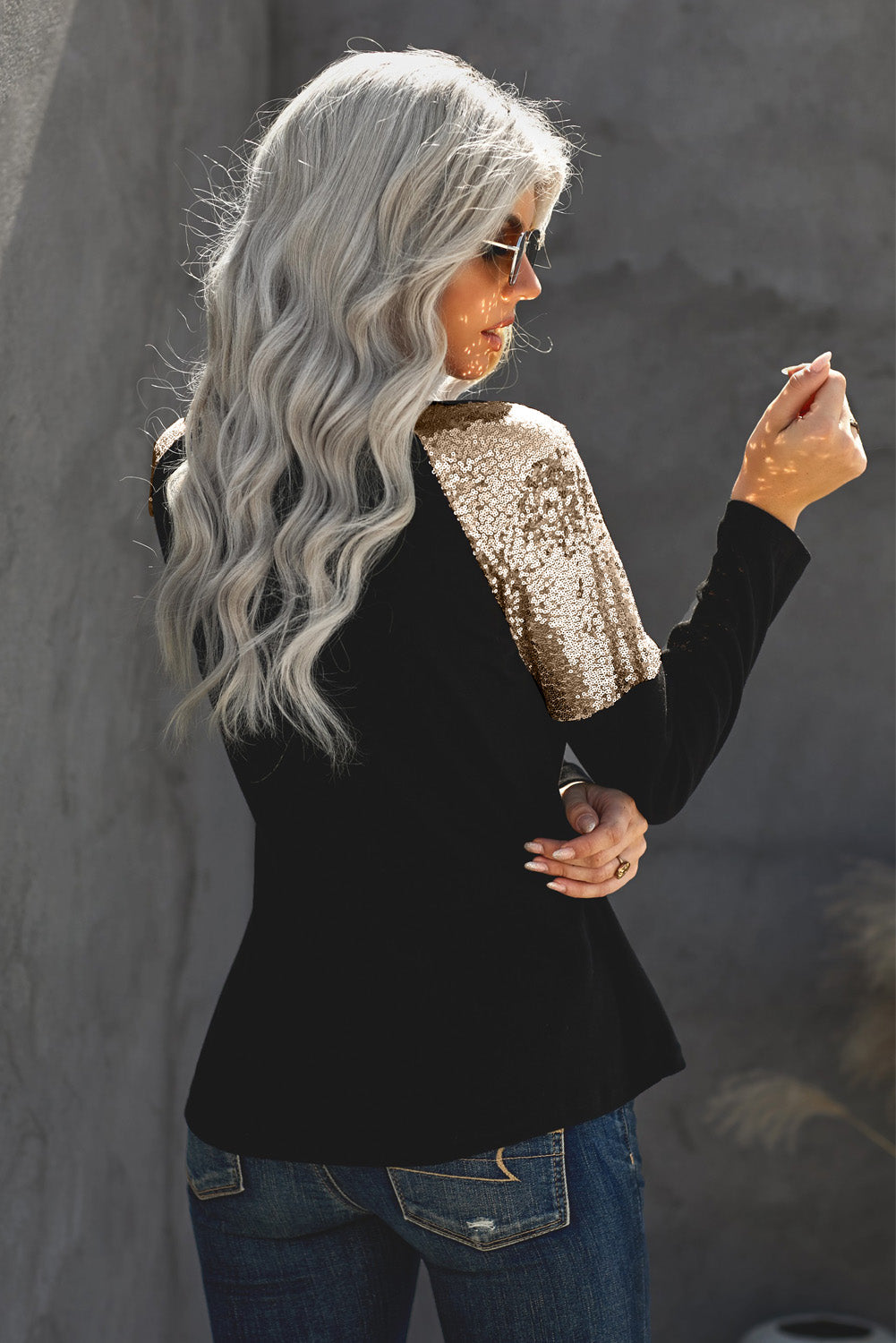 Quendria | Dames Zwarte Trui met Lange Mouwen – Elegante Look met Pailletten op de Schouders