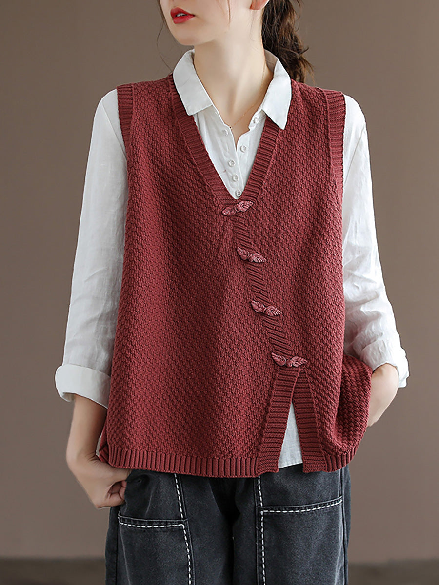 Velorae | Gebreid vest voor dames in grote maten – Katoenen vest met knopen