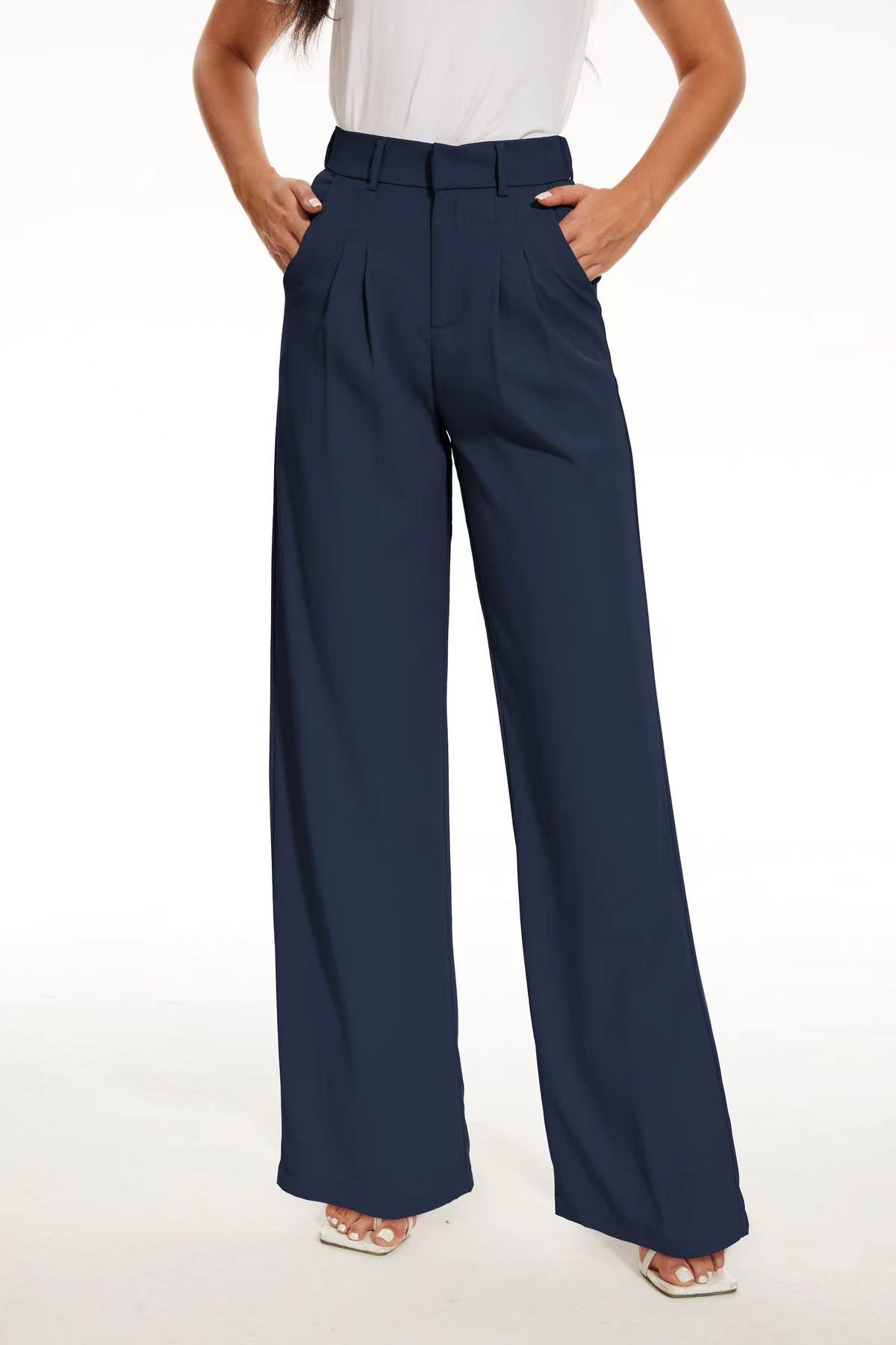 Zira | Dames wijde broek van wafelkatoen – hoge taille elastische lounge broek