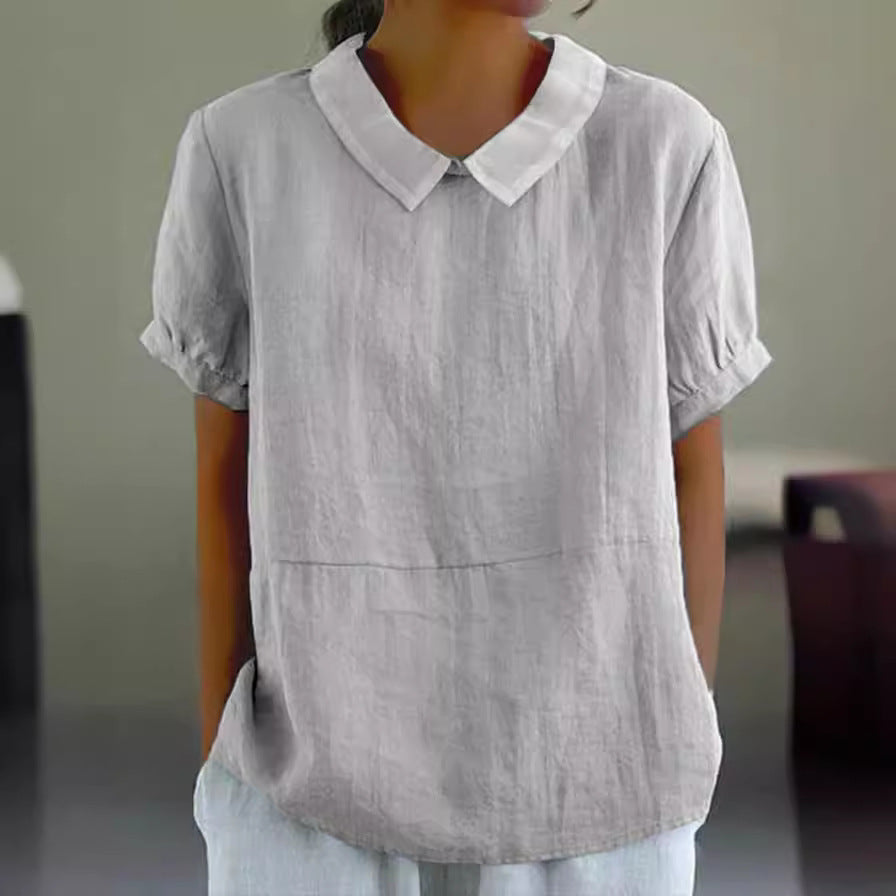 Wessira | Dames Ademend Linnen Top met Korte Mouwen – Retro Stijl Zomerblouse