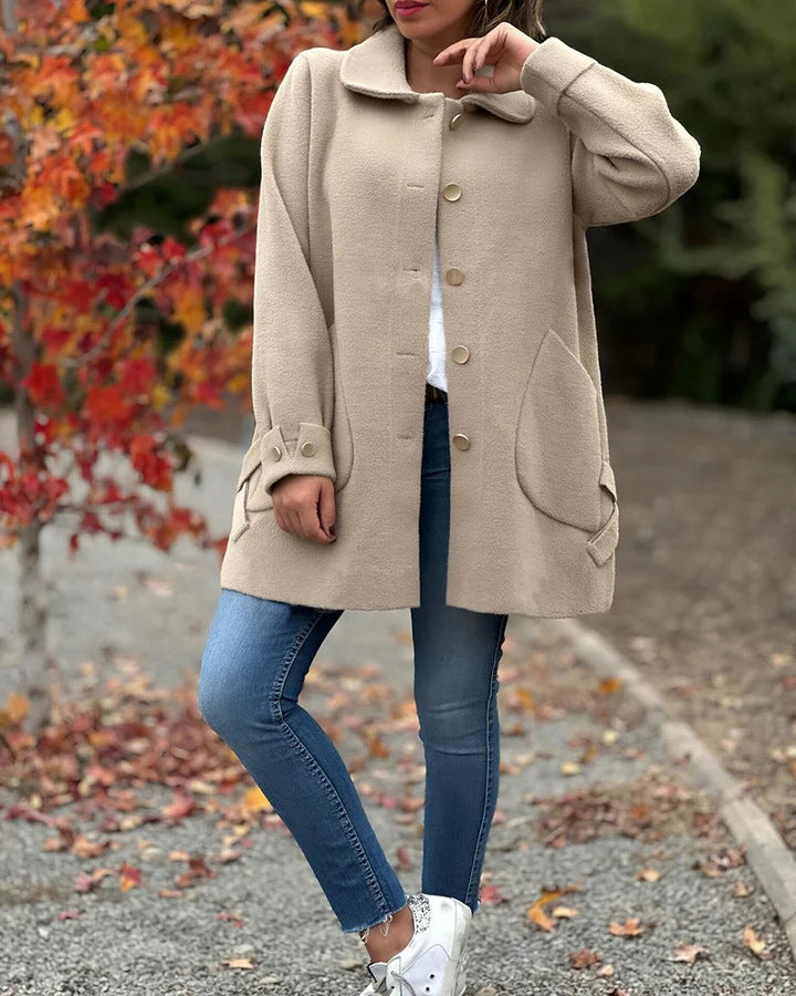 Adlin | Klassieke oversized damesjas met knopen – Halflange herfst-winterjas, casual warme jas