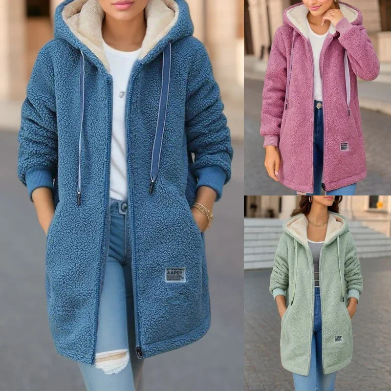 Quinley | Veste à capuche en polaire sherpa pour femme – Veste d'hiver chaude et confortable
