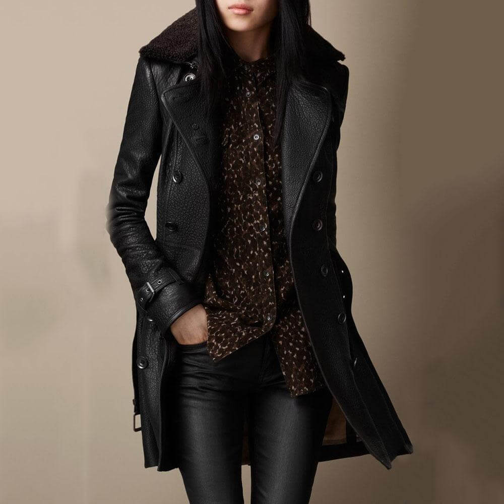 Irivellea | Trench-coat élégant en cuir pour femme – Vêtement d'extérieur long et stylé pour l'automne et l'hiver