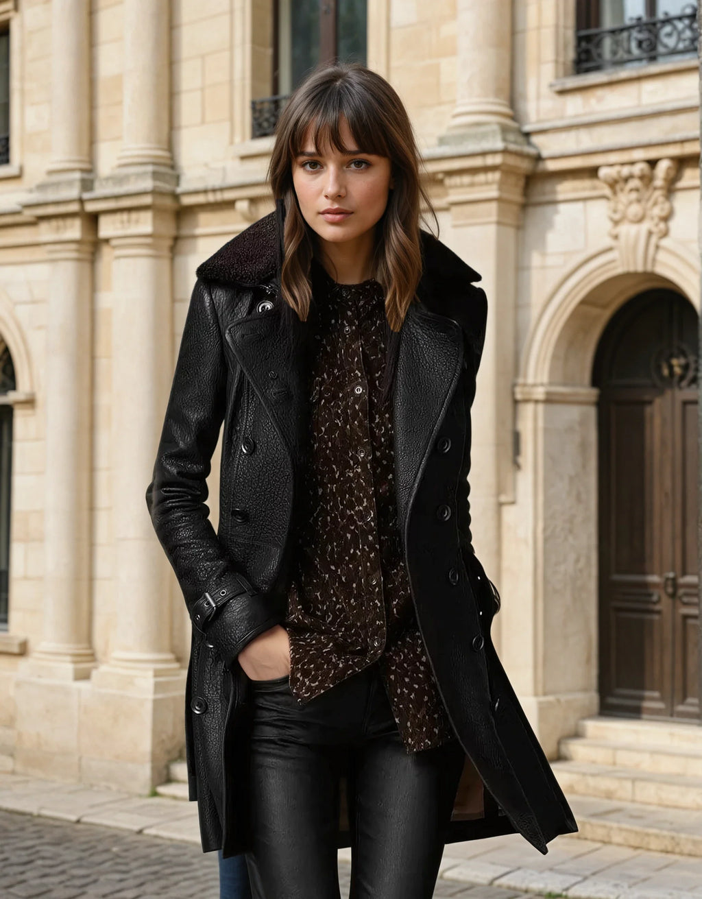 Irivellea | Trench-coat élégant en cuir pour femme – Vêtement d'extérieur long et stylé pour l'automne et l'hiver
