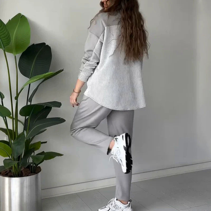 Yvan | Ensemble deux pièces coupe décontractée pour femme – haut à manches longues et pantalon, tenue d'intérieur décontractée