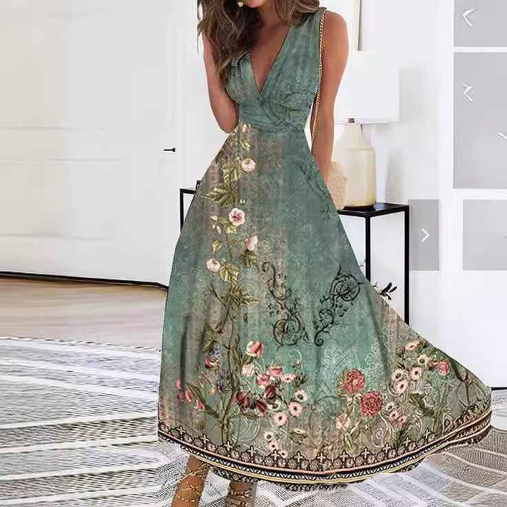 Calytrix | Elegante maxi-jurk met bloemenprint voor dames – Luchtige zomerse halterjurk