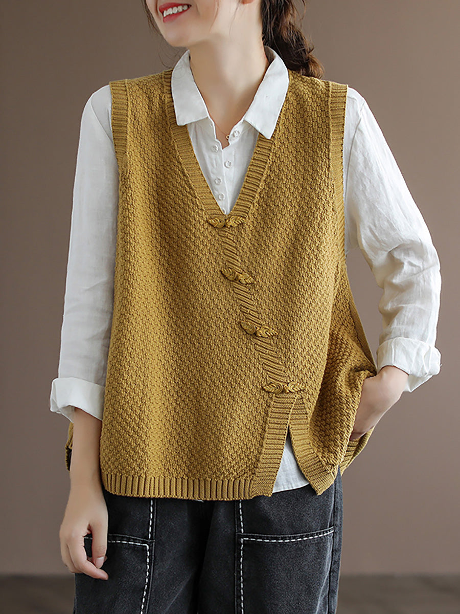 Velorae | Gebreid vest voor dames in grote maten – Katoenen vest met knopen
