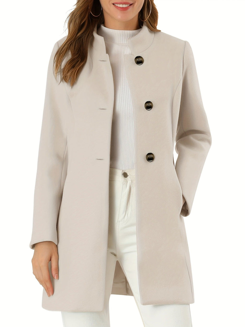 Talyra | Manteau d'hiver élégant pour femme – fermeture boutonnée classique, poches stylées et fonctionnelles
