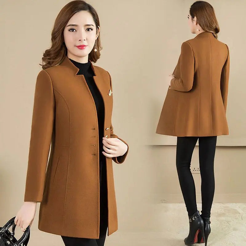 Breema | Manteau sans col pour femme – quatre boutons, coloris unis, vêtement d'extérieur tendance automne