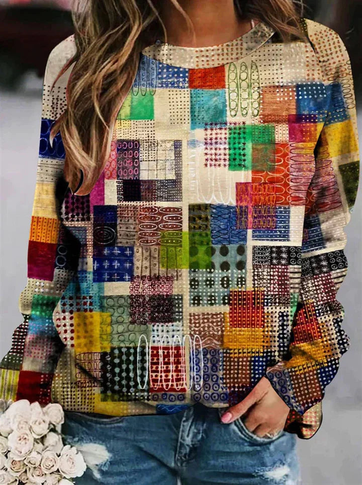Mira | Farbenfroher Damenpullover mit Muster – Einzigartiger bedruckter Pullover, lässige, bequeme Passform