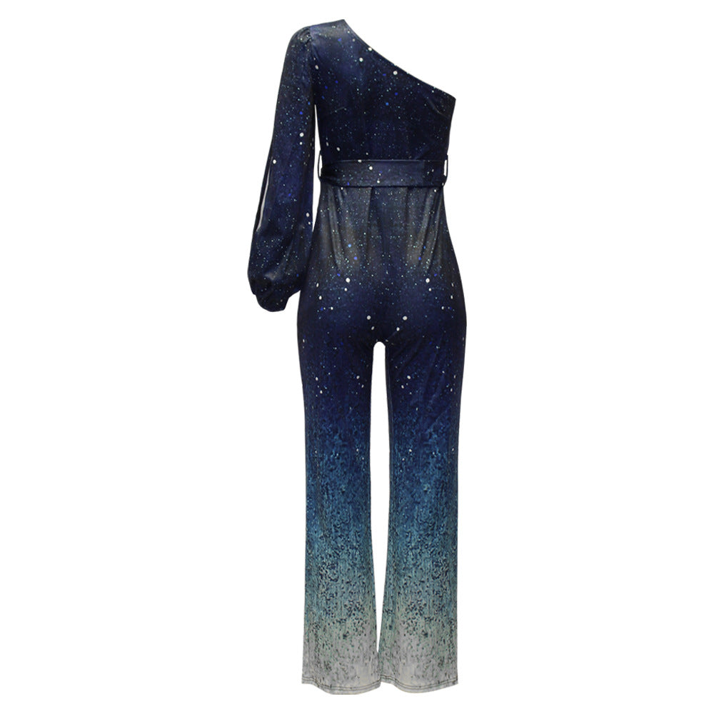 Vaerilya | Retro disco-jumpsuit voor dames – Slim fit stretch-jumpsuit met één schouder voor feestjes