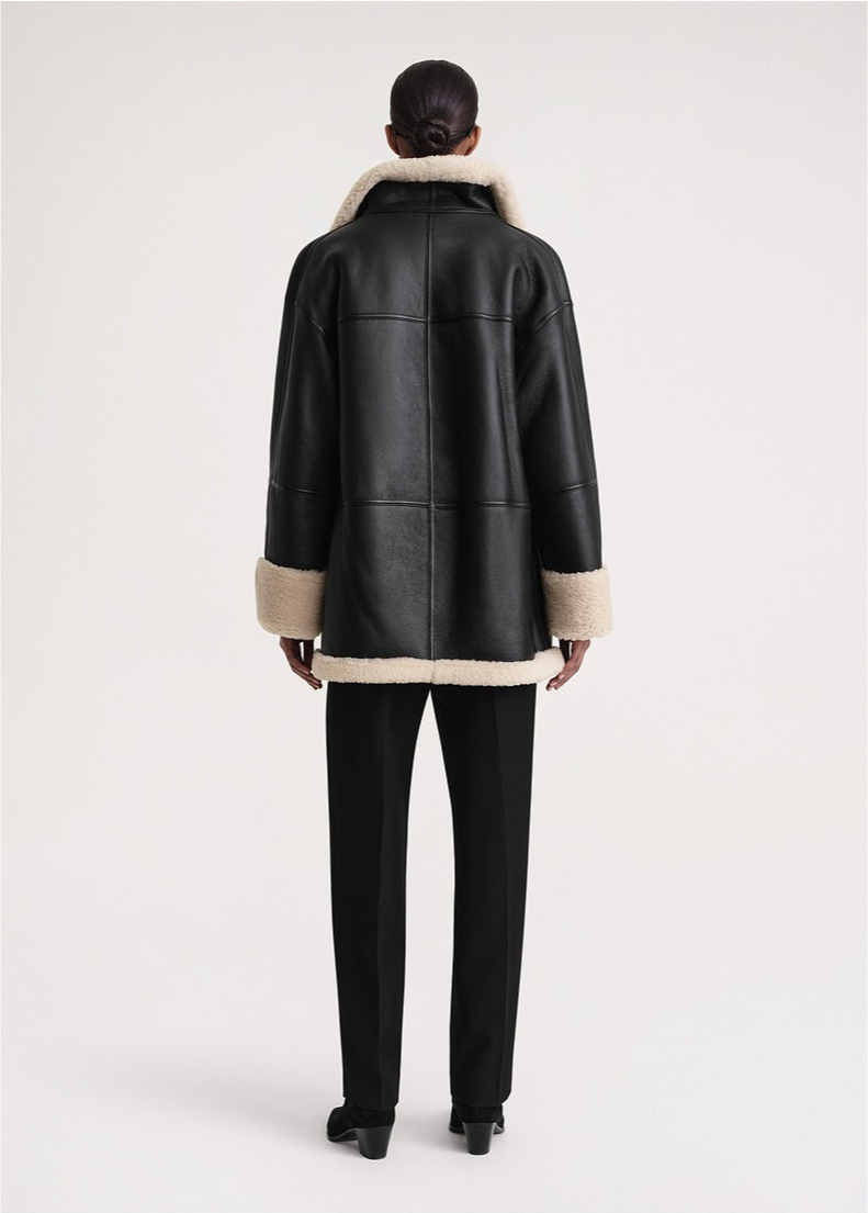 Delyraella | Veste en cuir oversize pour femme – Manteau d'hiver chaud doublé polaire, vêtement d'extérieur chic et décontracté