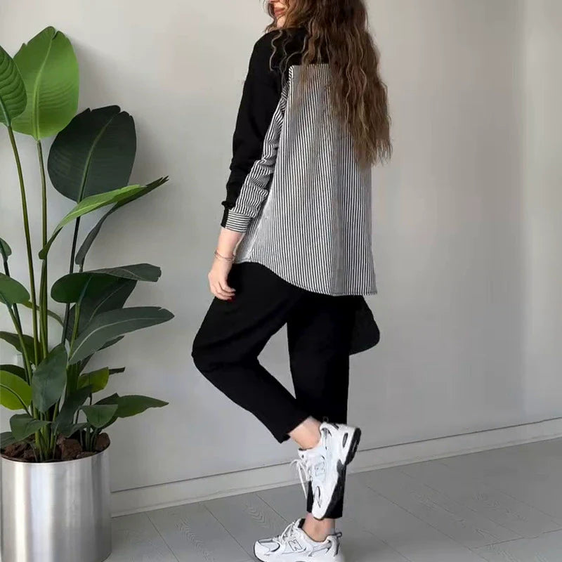 Yvan | Ensemble deux pièces coupe décontractée pour femme – haut à manches longues et pantalon, tenue d'intérieur décontractée