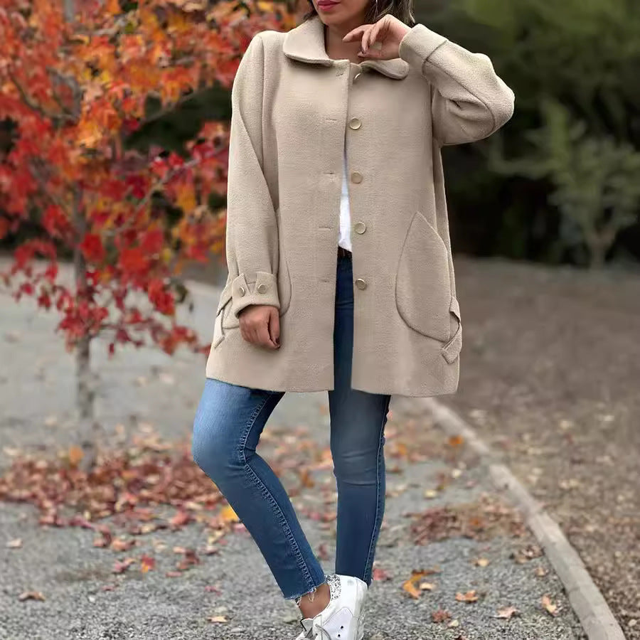 Adlin | Klassieke oversized damesjas met knopen – Halflange herfst-winterjas, casual warme jas