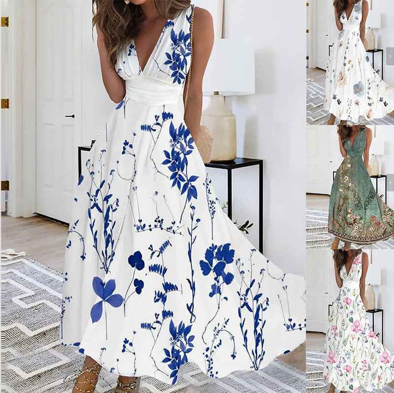 Calytrix | Elegante maxi-jurk met bloemenprint voor dames – Luchtige zomerse halterjurk