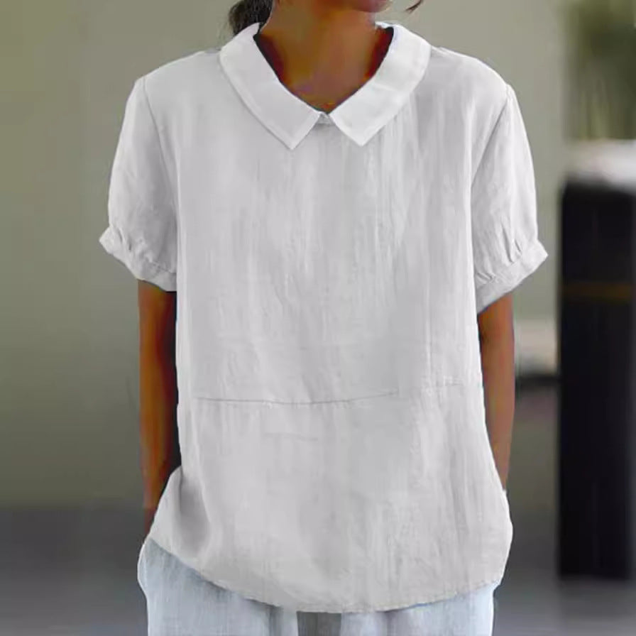 Wessira | Dames Ademend Linnen Top met Korte Mouwen – Retro Stijl Zomerblouse