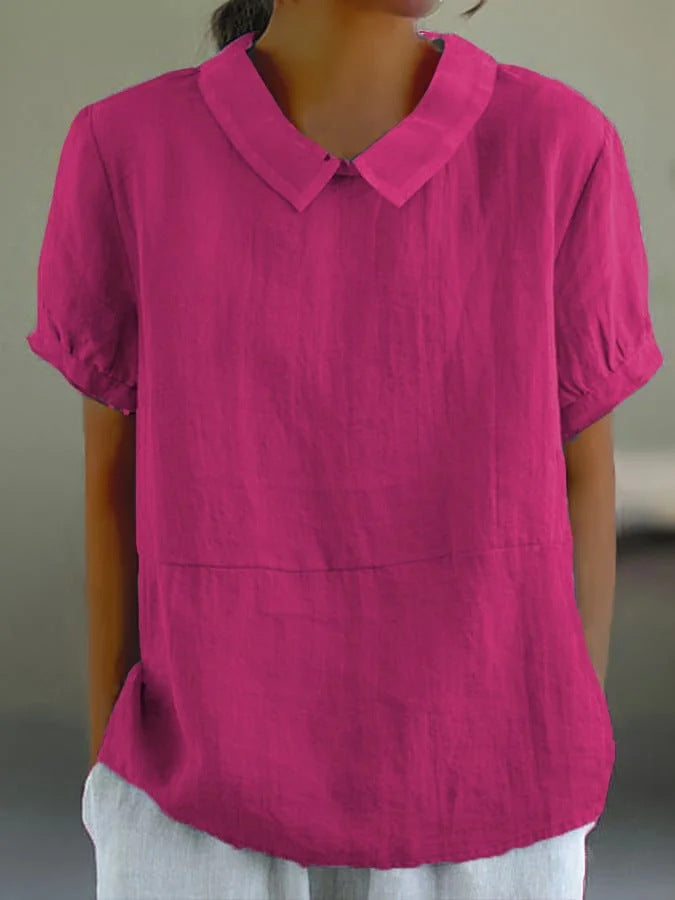 Wessira | Dames Ademend Linnen Top met Korte Mouwen – Retro Stijl Zomerblouse
