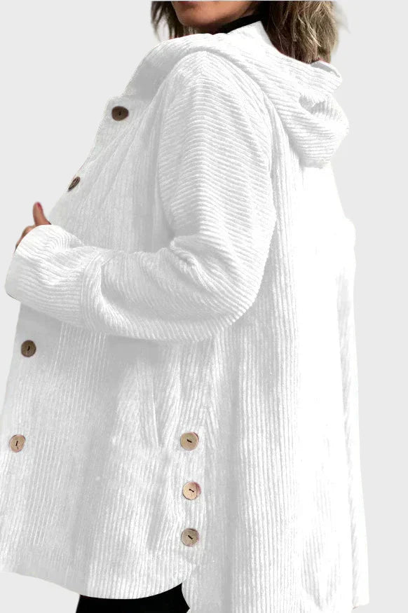 Adelgunde | Dames corduroy jas met capuchon – Casual herfst-winterjas met knopen aan de voorkant