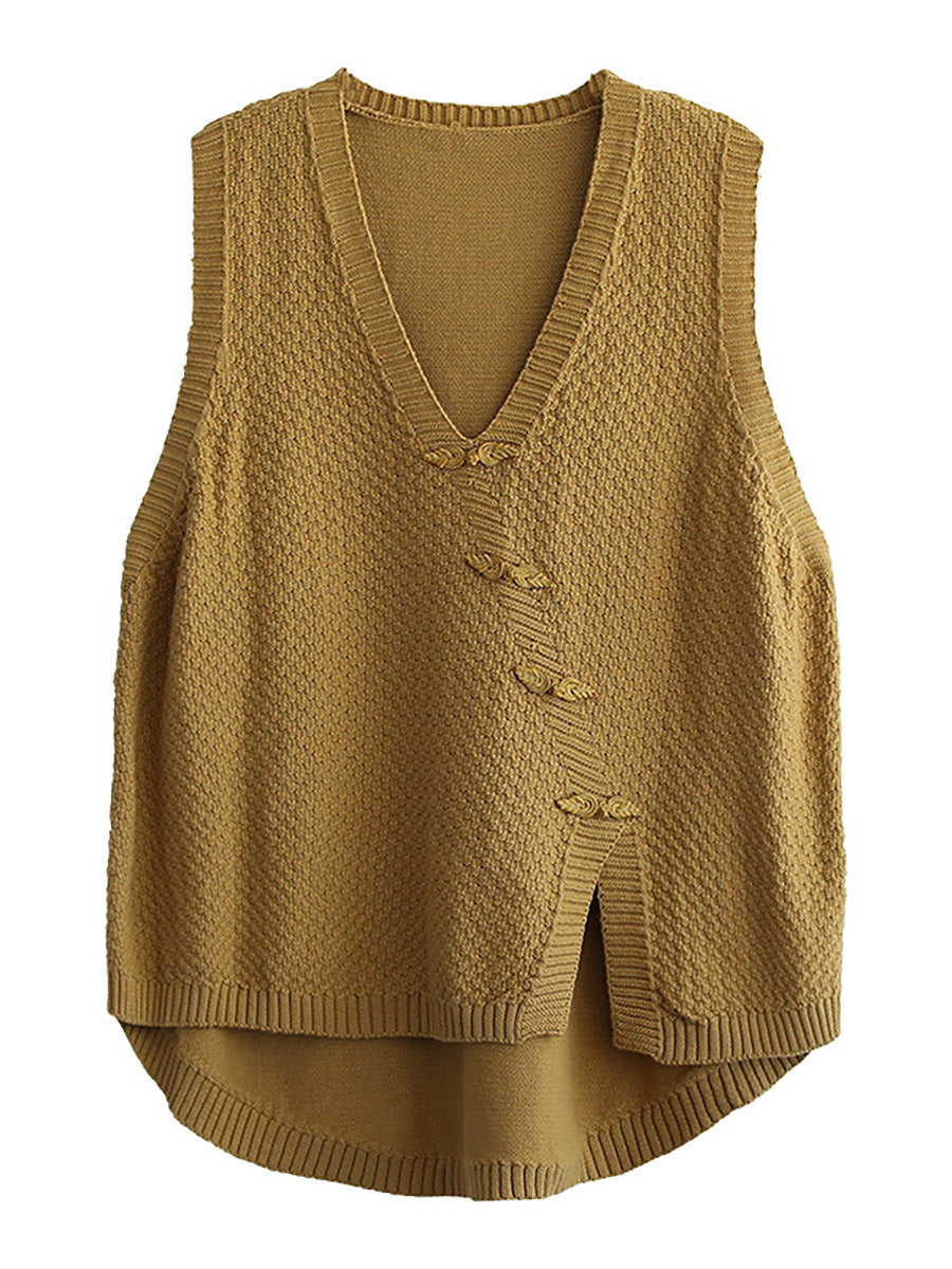Velorae | Gebreid vest voor dames in grote maten – Katoenen vest met knopen