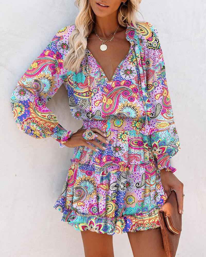 Naila | Vrolijke Bloemen Mini Jurk voor Dames – Chic Zomer, Casual & Party Stijl