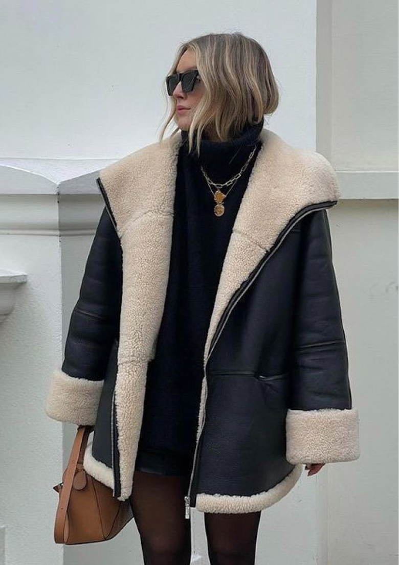 Delyraella | Veste en cuir oversize pour femme – Manteau d'hiver chaud doublé polaire, vêtement d'extérieur chic et décontracté