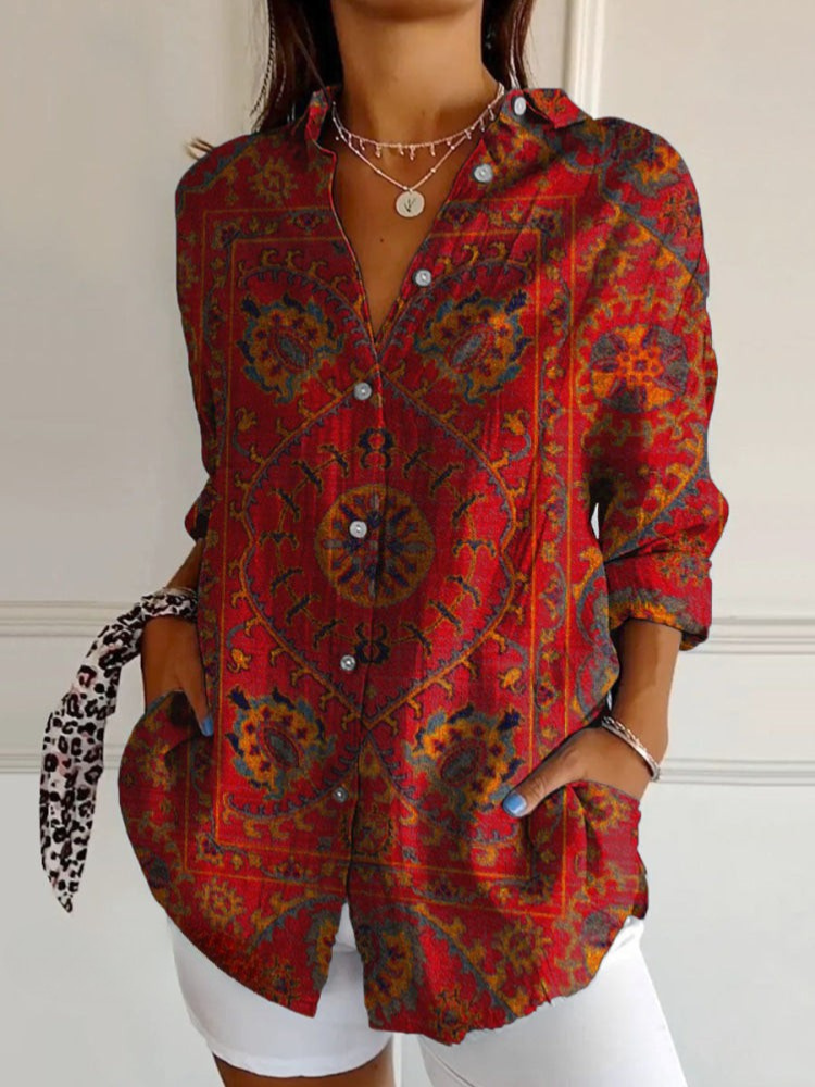 Saelyn | Retro shirt met print – Casual vintage blouse voor dames