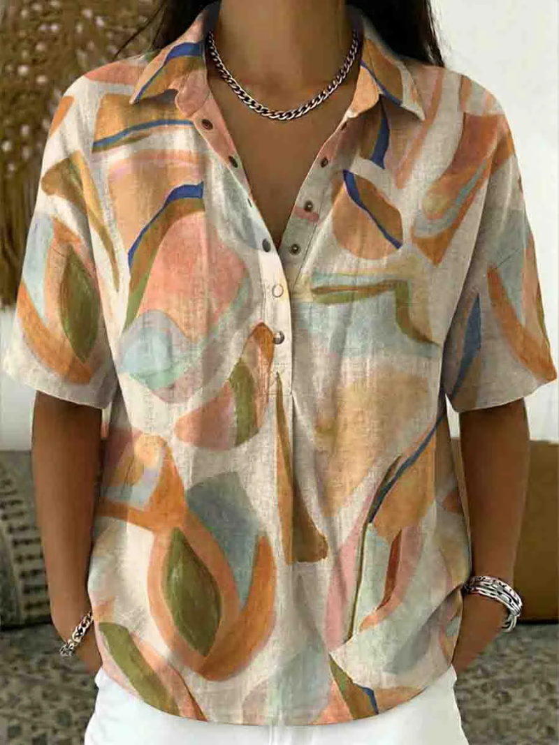 Elvireth | Artistieke damesblouse – Lichtgewicht casual shirt met korte mouwen