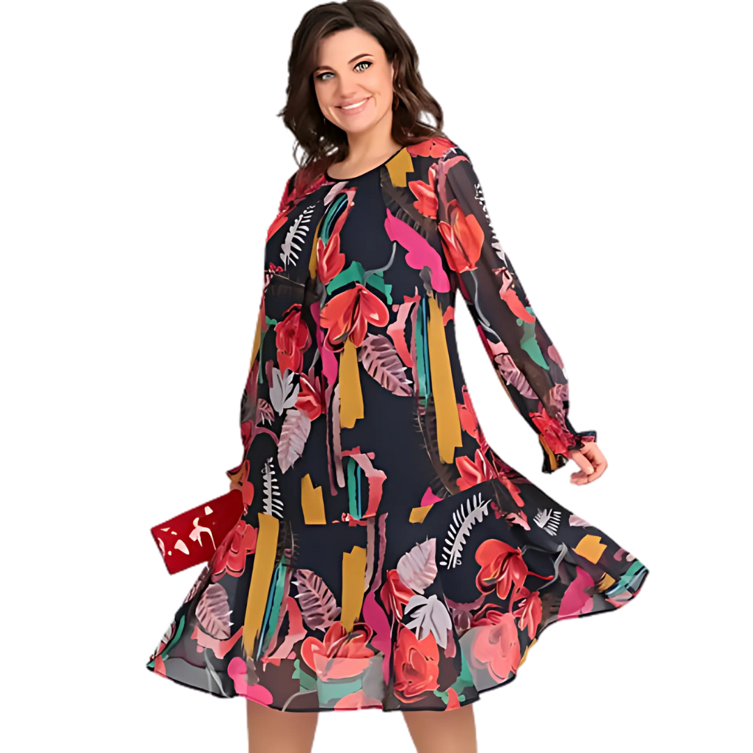 Avenly | Losvallende damesjurk met bloemenprint – Midi model met lange mouwen, casual voor dagelijks gebruik