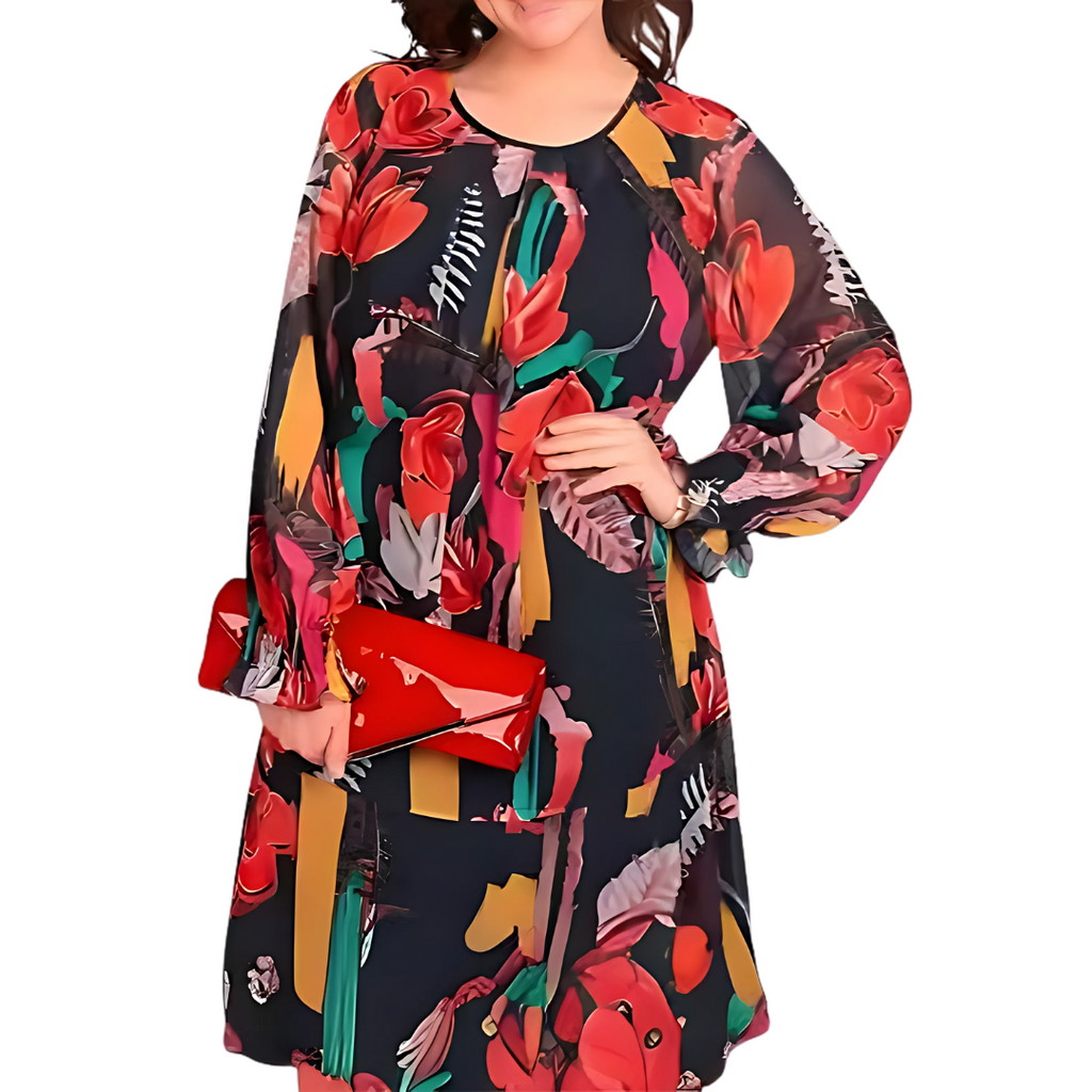 Avenly | Losvallende damesjurk met bloemenprint – Midi model met lange mouwen, casual voor dagelijks gebruik