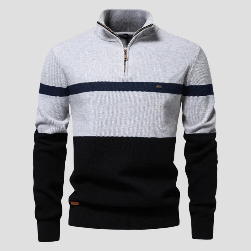 Ulmar | Herenkatoenen trui met halve rits, driekleurig, opstaande kraag, casual gebreide pullover