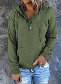 Diletta | Sweat à capuche basique – Fermeture à boutons-pression sur le devant, cordon de serrage ajustable, style pull décontracté