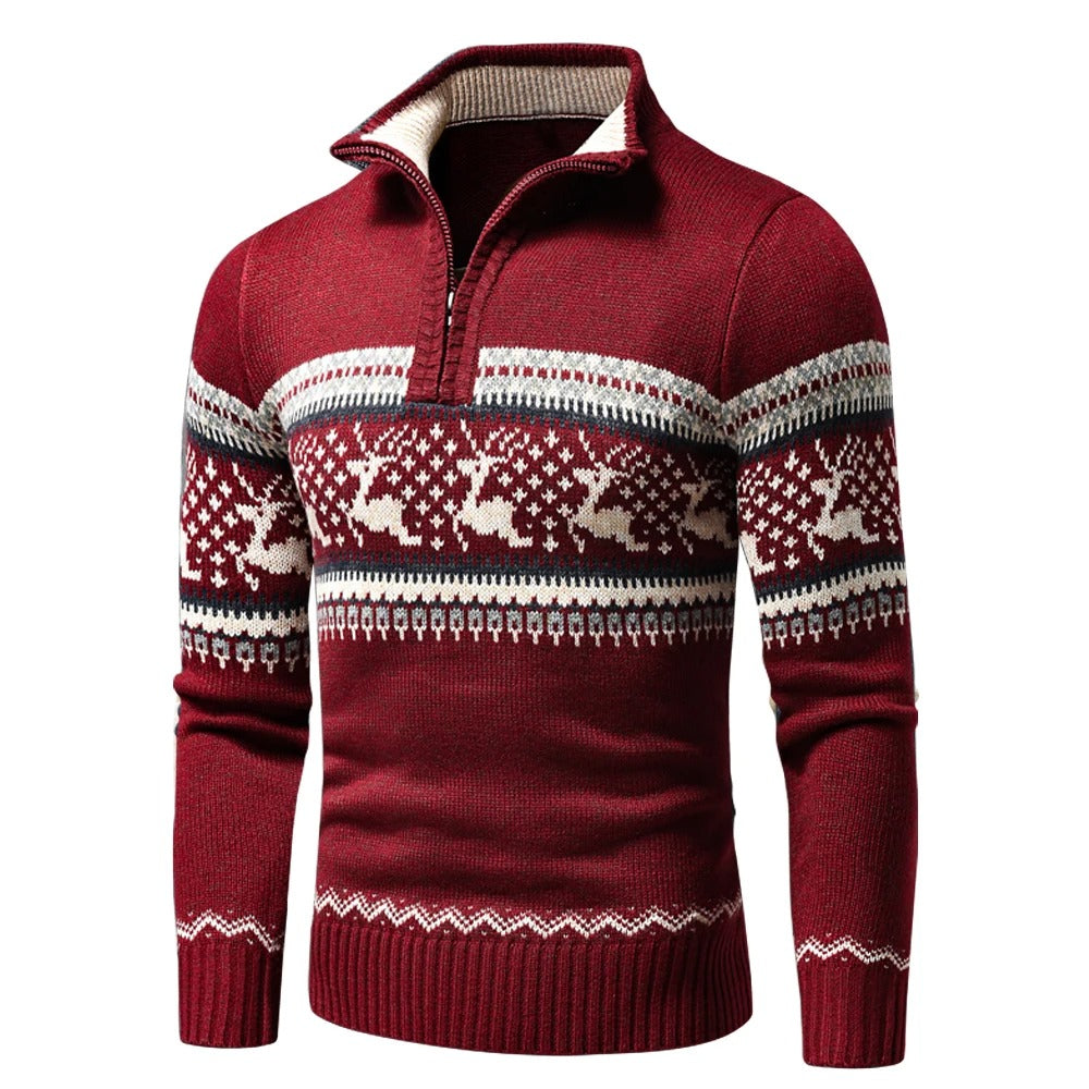 Thaddeus | Pull chaud pour homme avec demi-zip, col montant, maille douillette pour temps froid