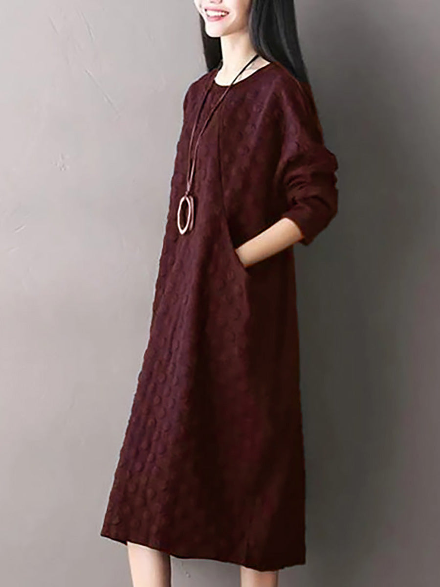 Lyssara | Midi-jurk met stippen in grote maten – casual katoenen model met lange mouwen