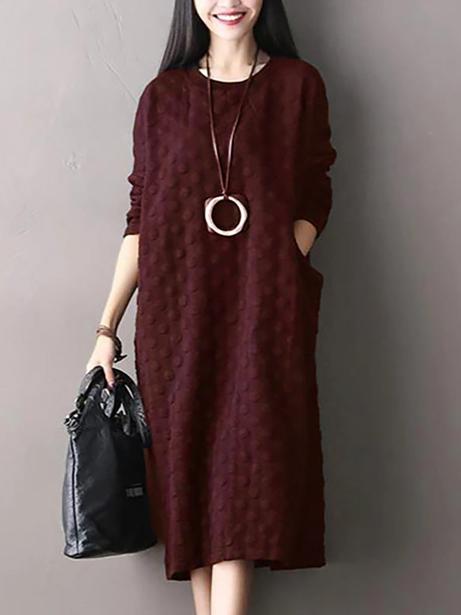 Lyssara | Midi-jurk met stippen in grote maten – casual katoenen model met lange mouwen