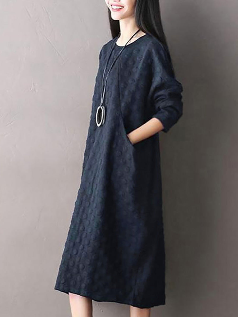 Lyssara | Midi-jurk met stippen in grote maten – casual katoenen model met lange mouwen